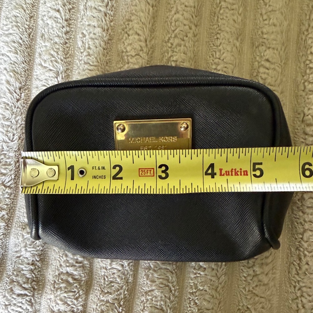 Michael Kors Black Saffiano Leather Cosmetic Pouch Gold Logo Travel Makeup Bag - Picture 7 of 9